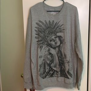 Grey GRAPHIC SWEATER W/ POCKETS.